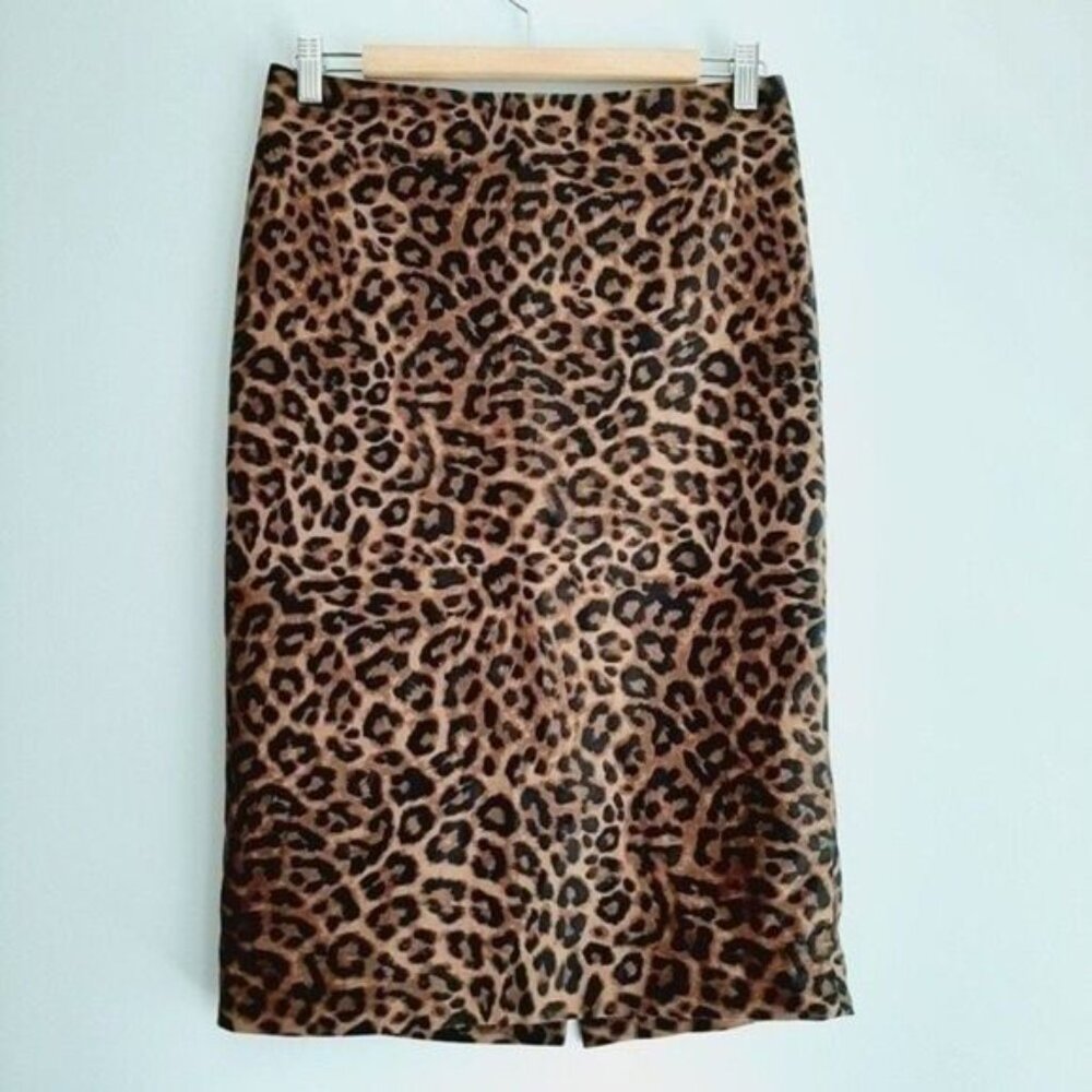 LORD & TAYLOR | Leopard Midi Pencil Skirt Tan & Black Animal Print Sz 2